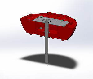 A cutaway diagram showing how the communication and power cables will run through the sea ice buoy