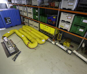 One of the chambers attached to the thruster tube and yellow ducting that will carry regular or CO2-enriched seawater into the chamber