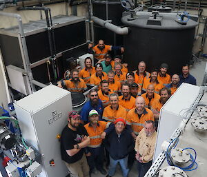 The secondary wastewater treatment plant installation team at Davis research station after a successful start-up of the plant.