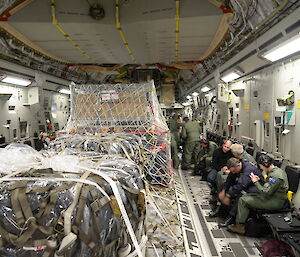 Pallets of equipment packed inside the C17-A on its way to Antarctica.