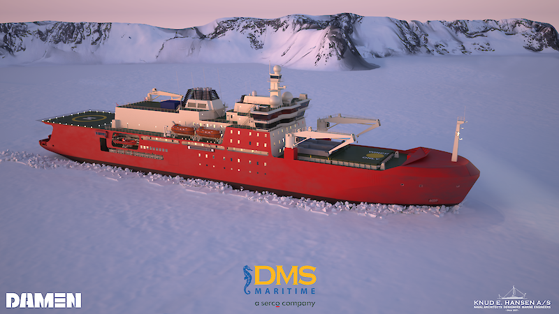 A graphic of the new icebreaker in the ice