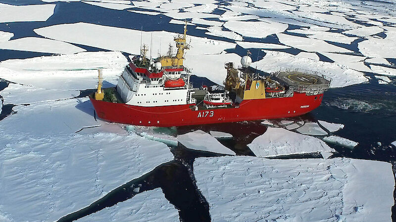 The Royal Navy’s Ice Patrol ship, HMS Protector, in sea ice.