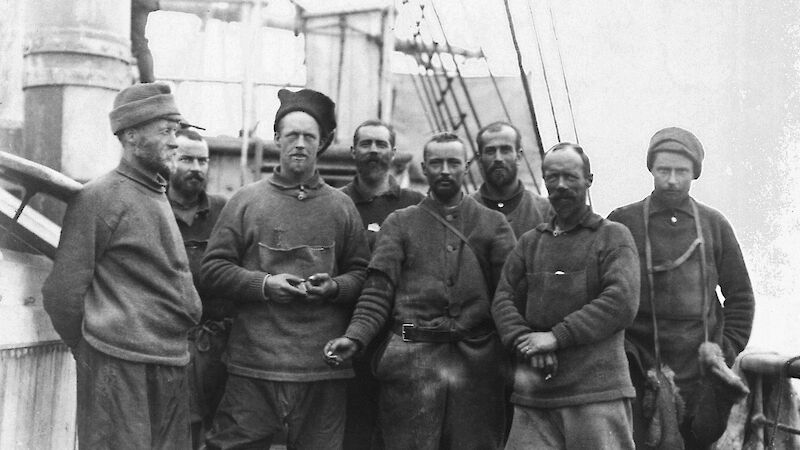 The Western Base party on their return from Antarctica in 1913.
