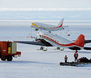 The Airbus and a Basler aircraft at Wilkins Aerodrome, Antarctica