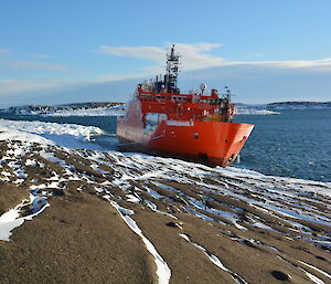 The Aurora Australis aground at Mawson in 2016.