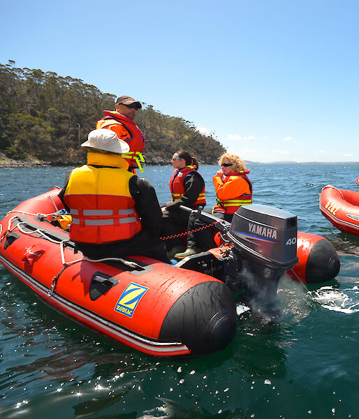 Expeditioners undertake small boat training in Tasmania.