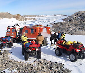 Expeditioners undertake search and rescue (SAR) training using quad bikes and Hägglunds at Casey.
