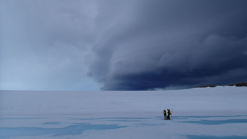 Arcus shelf clouds form over O'Brien Bay, near Casey station.