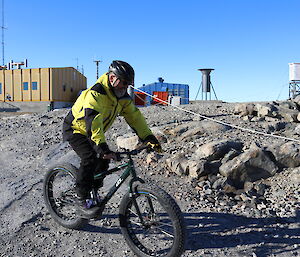 Sean riding a fat tyred bike at Casey.