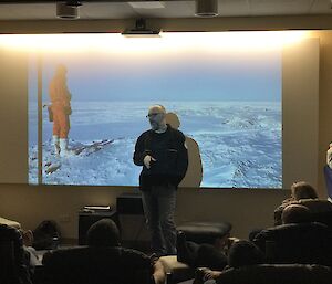 Sean gives a lecture to Casey expeditioners