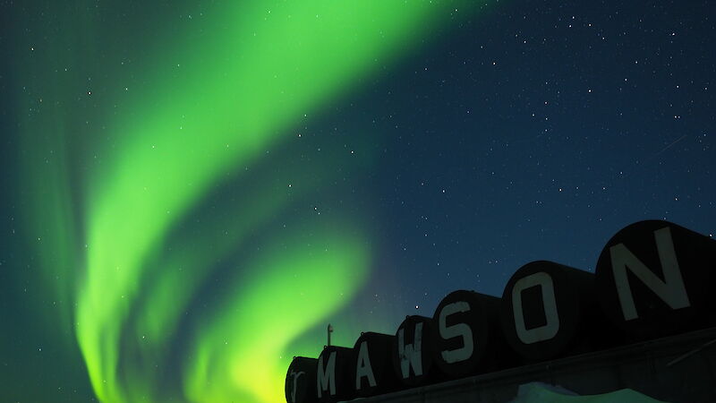 An aurora over Mawson research station.