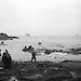 Landing stores at Garden Bay, Macquarie Island, on 20 March 1948, with LST 3501 (left) and Wyatt Earp in the distance.