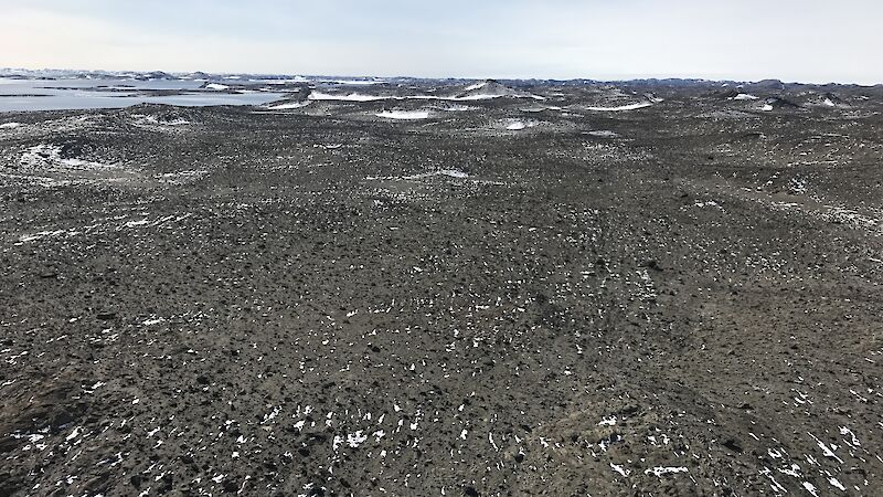 The site of the paved runway near Davis research station — a rocky, snow-covered ridgeline.