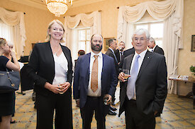 L-R: ASF Executive Director Chrissie Trousselot, Australian Antarctic Division Program Leader Dr Dirk Welsford, and Founding Donor Dick Smith, at His Excellency Sir Peter Cosgrove’s patron’s event for the ASF, Admiralty House, 2018.