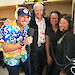 Dr Karl (second left) broadcasting from Casey, with station chef Justin Chambers, Dr Cath King, and Sharon Labudda.