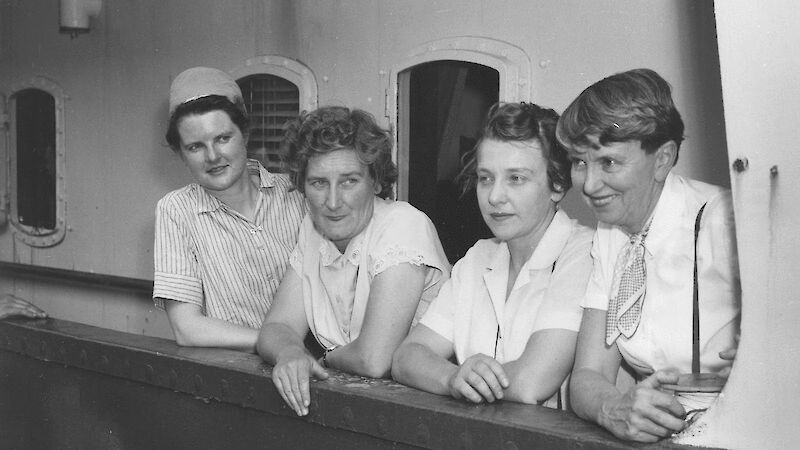 Susan Ingham (left), Mary Gillham, Hope Macpherson and Isobel Bennett, on the deck of the Thala Dan.