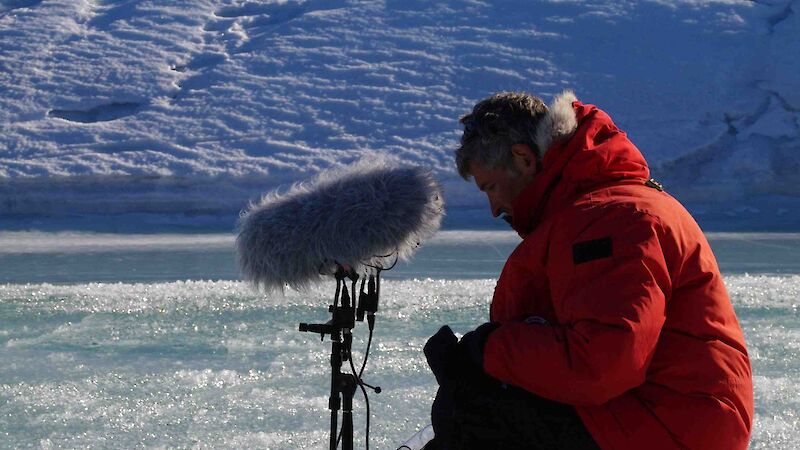 Philip Samartzis recording sound near Davis station