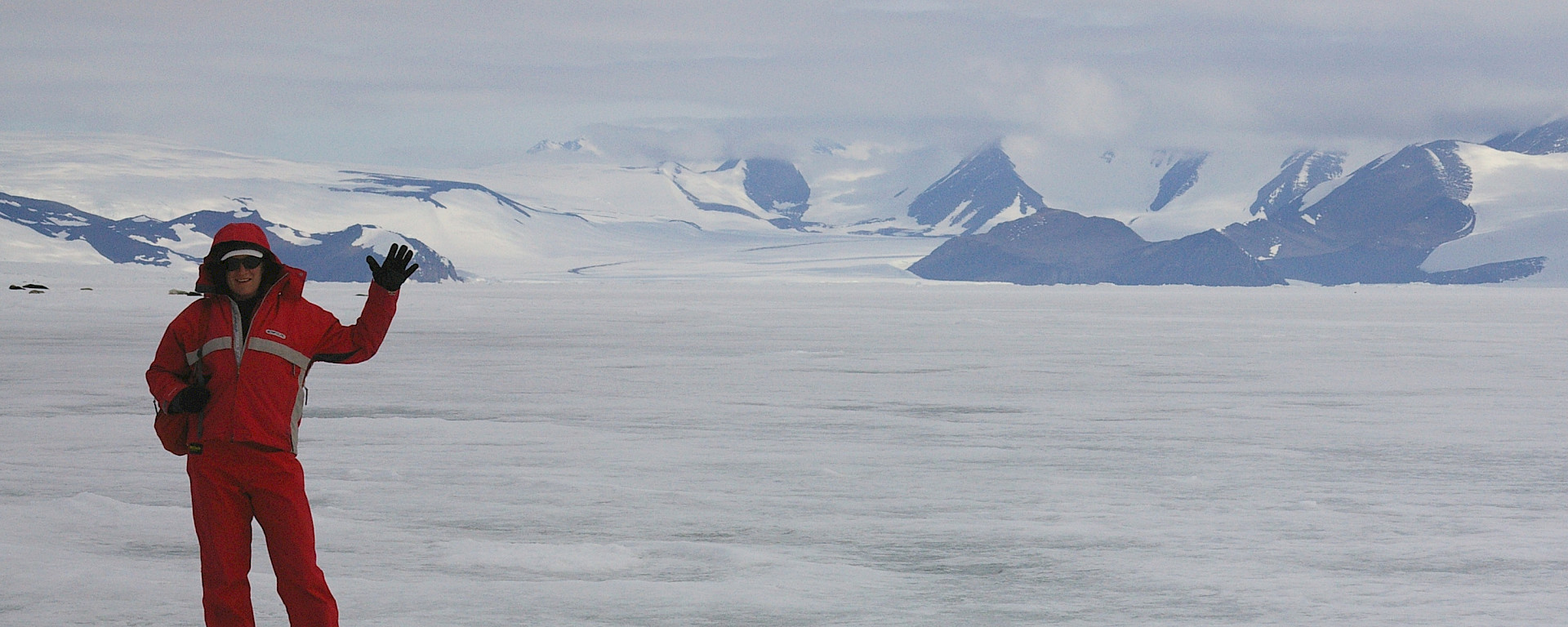 Alison Lester standing on Ross Sea