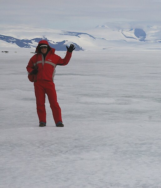 Alison Lester standing on Ross Sea