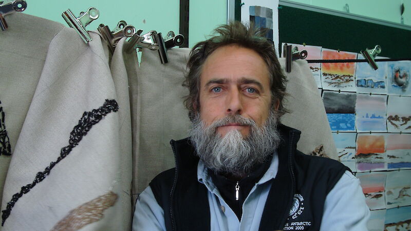 Stephen Eastaugh in his studio at Mawson station