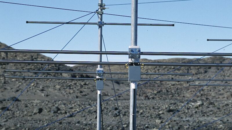 Antenna stand in a rocky landscape.