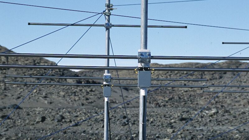 Antenna stand in a rocky landscape