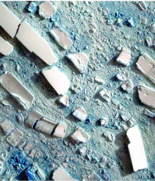 Satellite image showing the break-up of the Wilkins Ice Shelf in 2008.