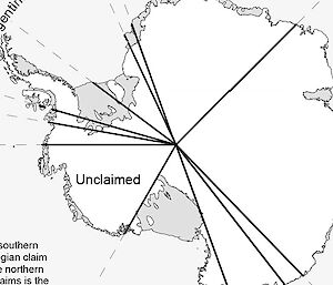 A map of Antarctic territorial claims.