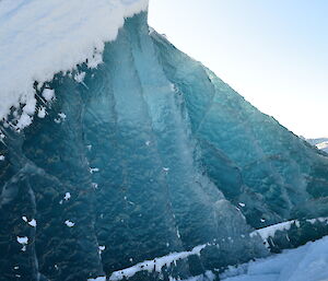 Close up of iceberg with green ice