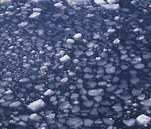 Small bits of broken ice on water surface