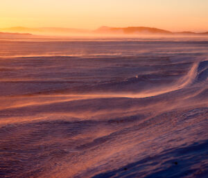 Blowing snow at sunset