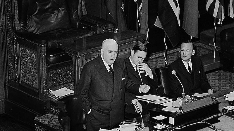 Prime Minister Menzies and Minister for Navy, John Gorton, at the first Antarctic Treaty Consultative Meeting in Canberra in 1961.