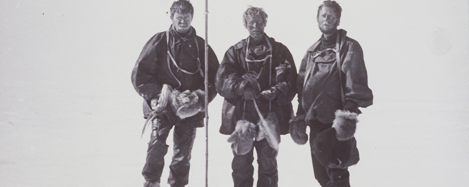 First at the South Magnetic Pole — left to right: A Forbes Mackay, T W Edgeworth David, D Mawson