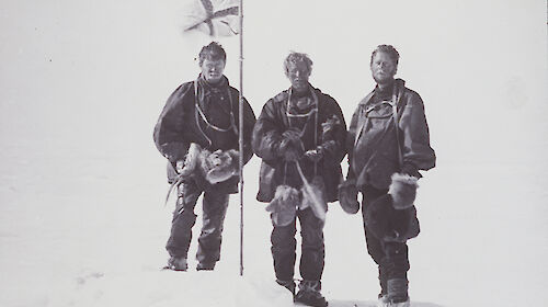 First at the South Magnetic Pole – left to right: A Forbes Mackay, T W Edgeworth David, D Mawson