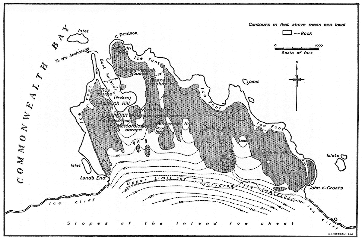 Map detailing the vicinity of the main base, Adélie Land.