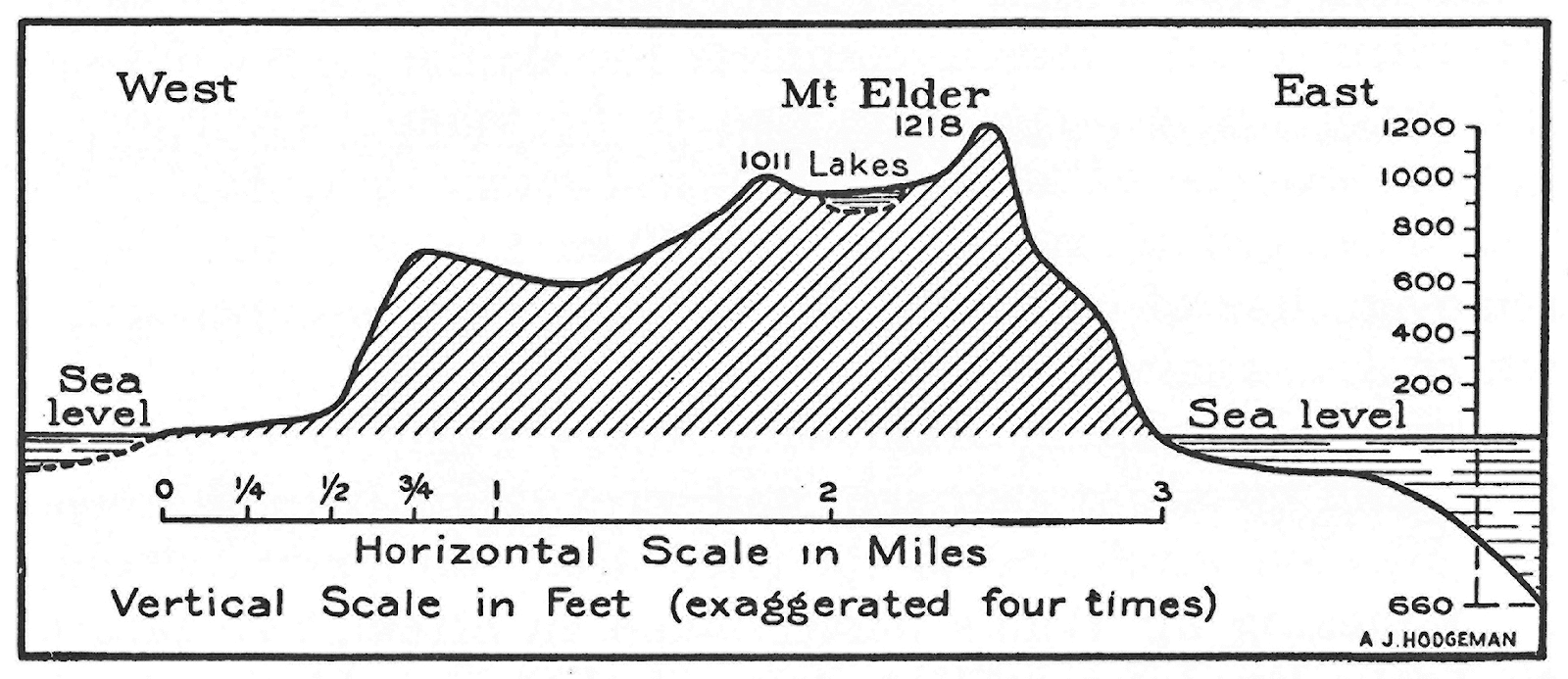 A section diagram across Macquarie Island through Mt Elder.