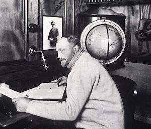 Sir Douglas Mawson in the Commander’s Cabin, Discovery