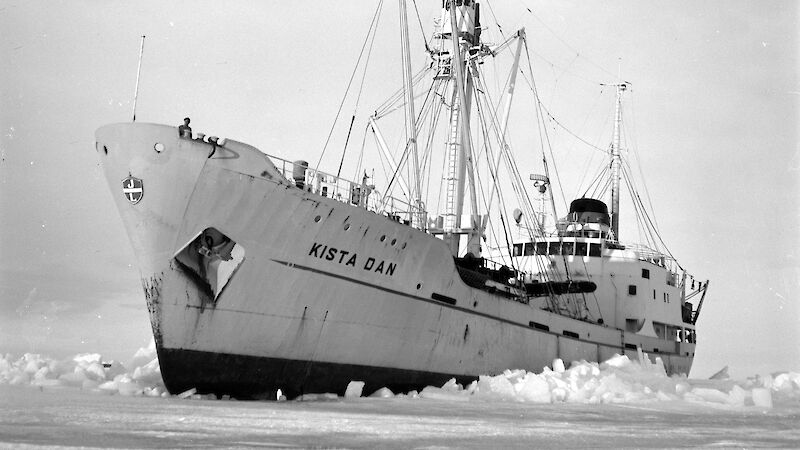 A large icebreaker in ice, vintage photo