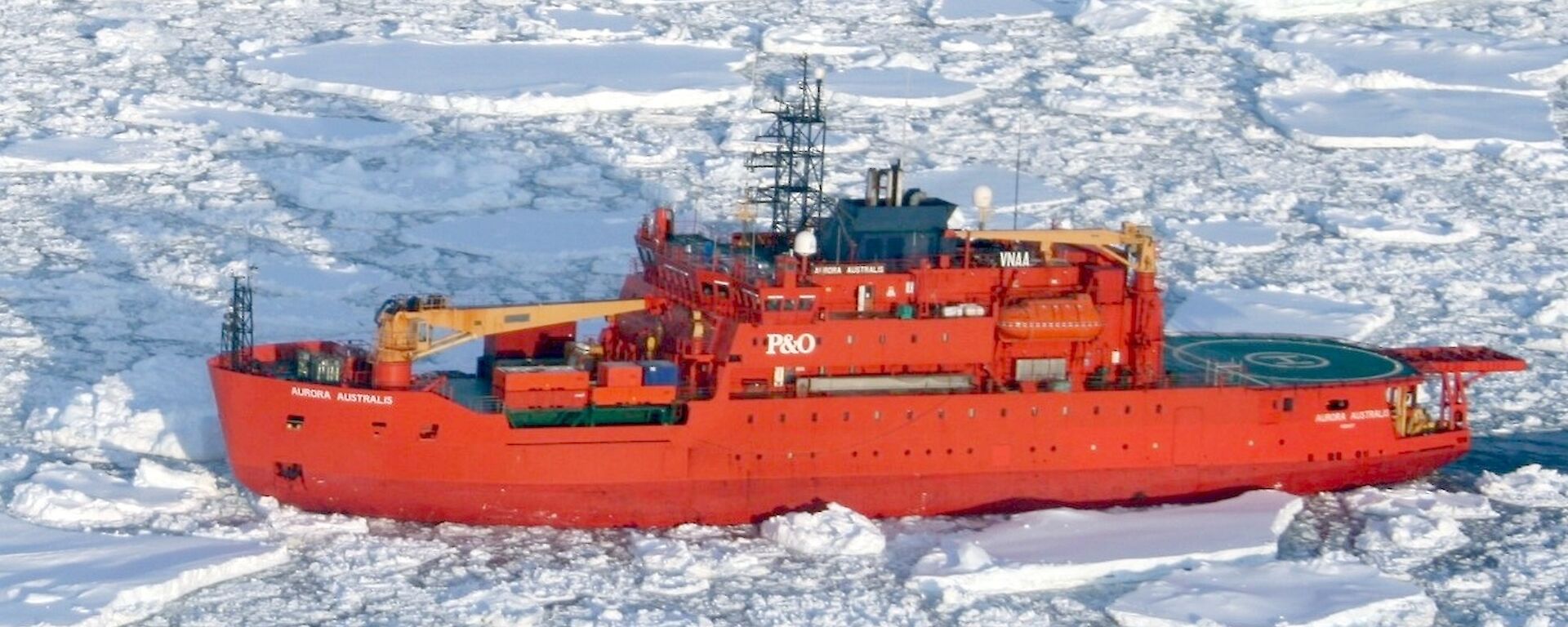 Aurora Australis ship coming into heavy sea ice