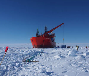 The ice mooring line designed, made and installed by the science technical support group (Photo: Wendy Pyper)