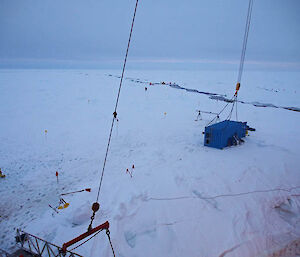 A large crack breaks the ice floe in two and temporarily strands 3 scientists on the other side (Photo: Wendy Pyper)
