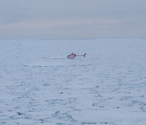 The helicopter deploying an accelerometer on the ice (Photo: Wendy Pyper)