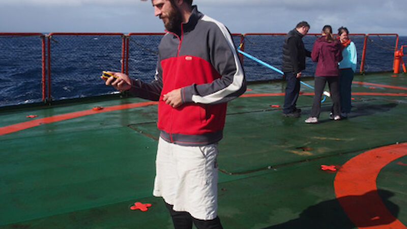 Marine scientist Hugh Jones gets the ship’s satellite position on the GPS (Photo: Wendy Pyper)