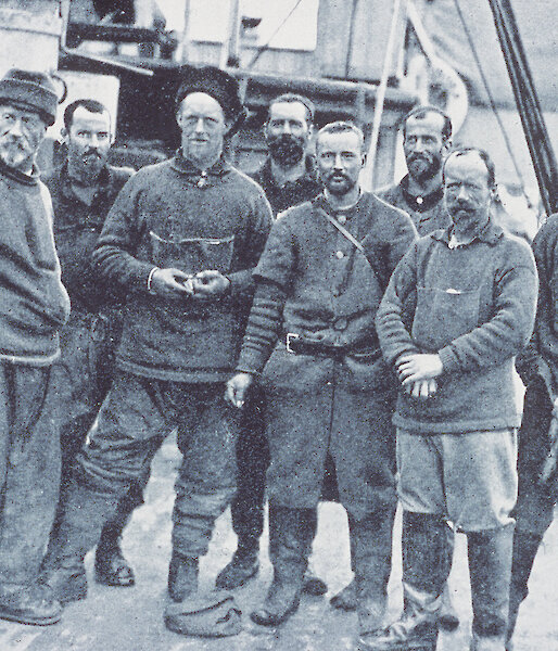 A black and white photo of a group of expeditioners.