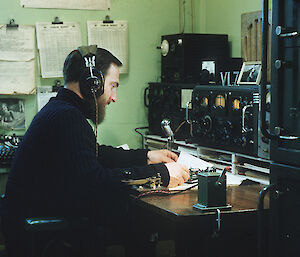 Radio operator Alan Hawker at Davis in 1957.