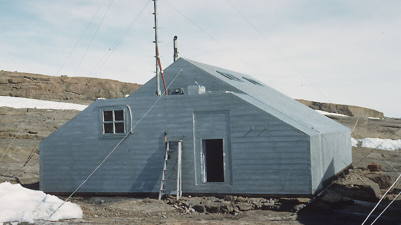 Wooden hut painted blue