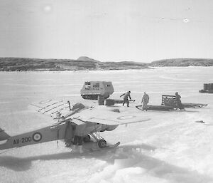 Auster A11-200 on the sea ice during the approach to Mawson base