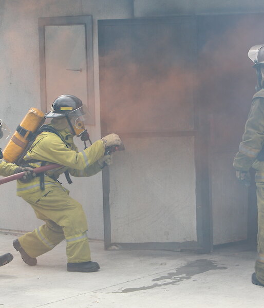 Macquarie Island expeditioners attending fire training in Hobart