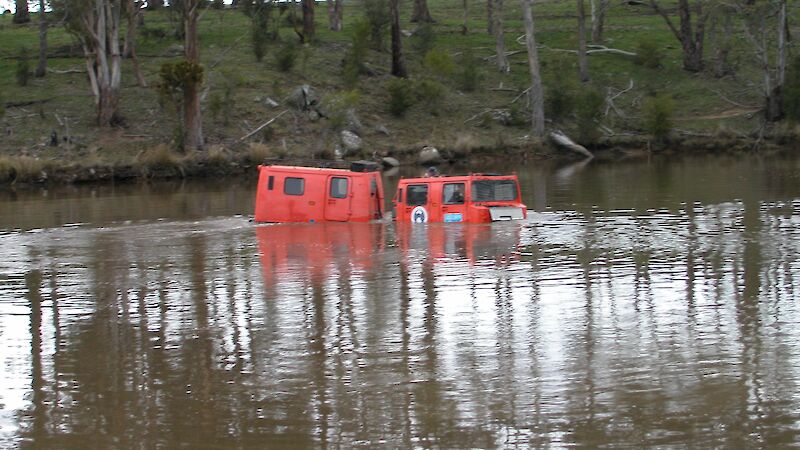 Hägglunds partly submerged in a farm dam