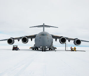 The C-17A Globemaster aircraft at Wilkins Aerodrome in East Antarctica